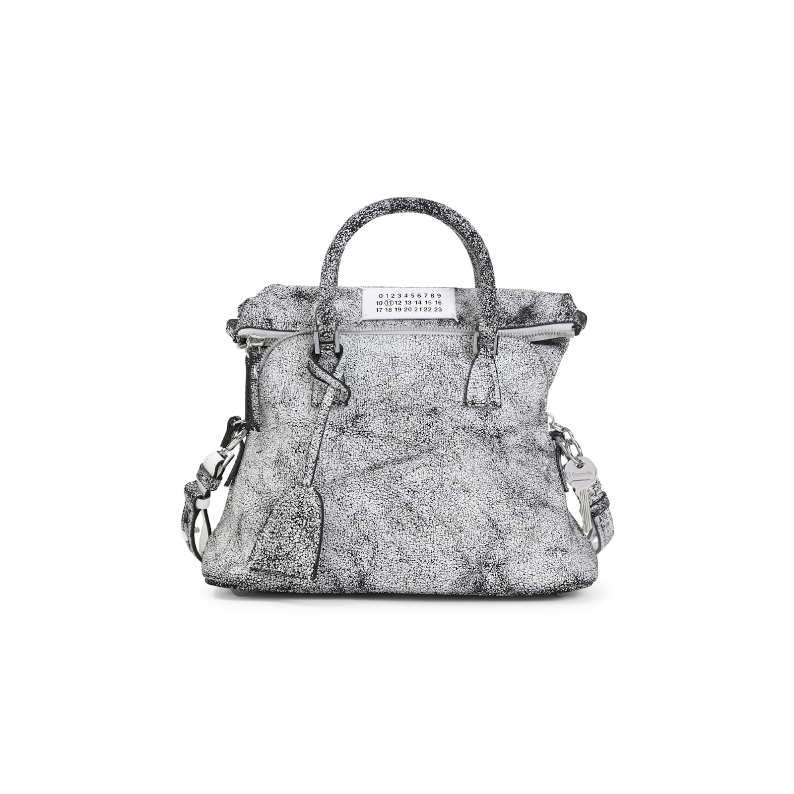 Maison Margiela Textured Leather Shoulder Bag With Top Handles In Silver