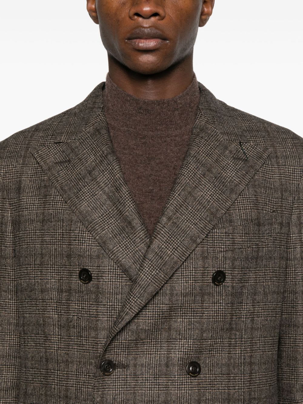 Boglioli Double-breasted Wool Blend Check Blazer In Brown