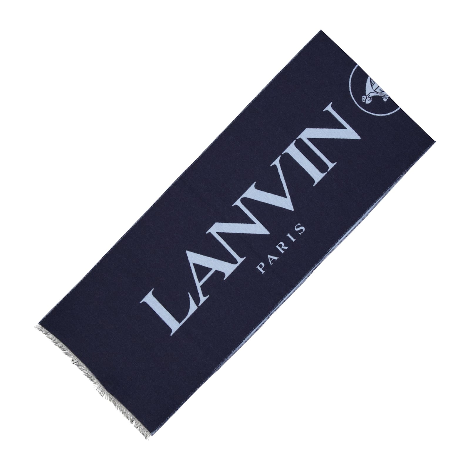 Lanvin Wool And Silk Logo Scarf In Blue