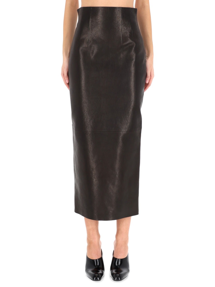 Khaite Midi-length Lamb Leather Skirt With High Waist In Black