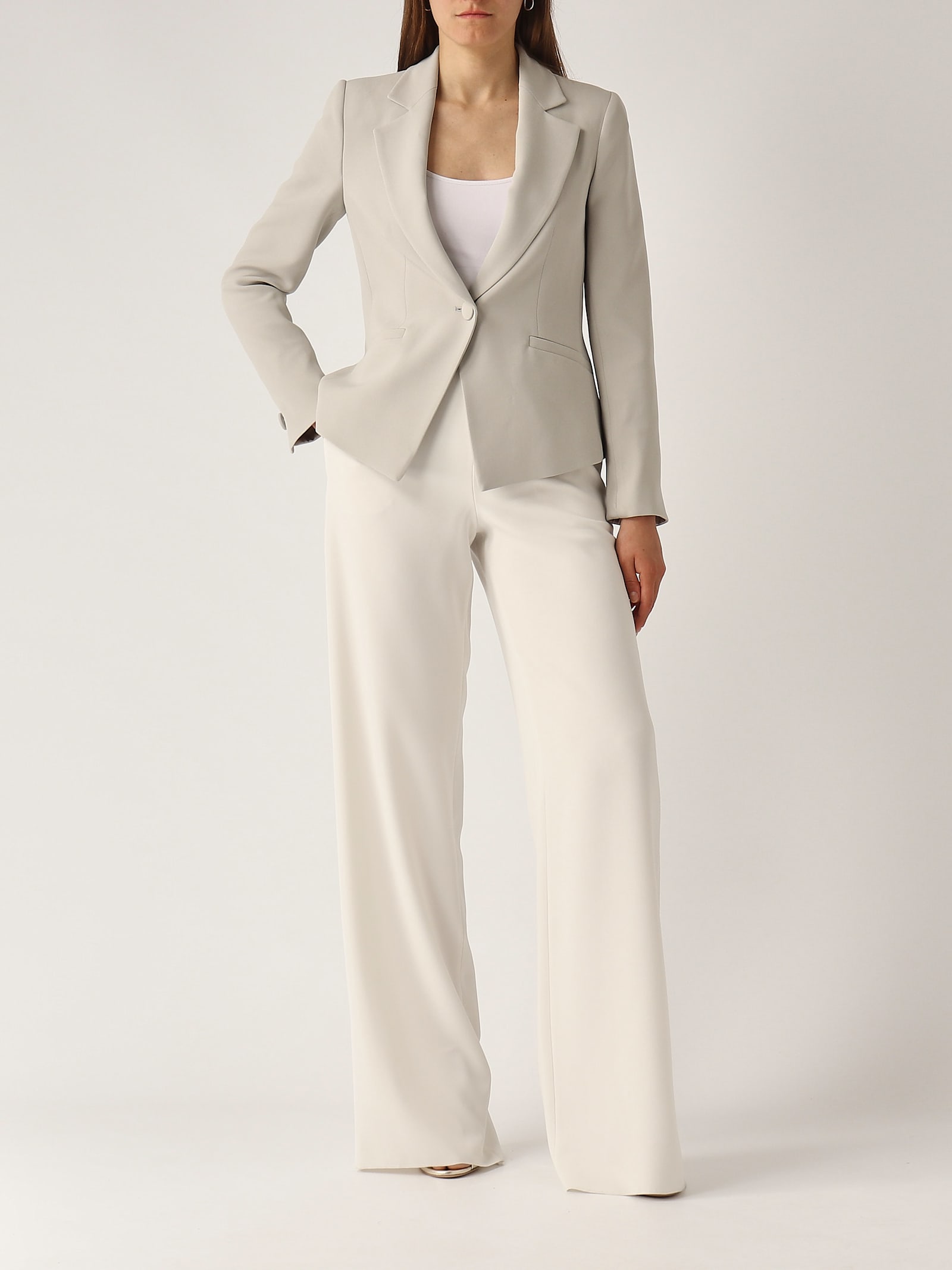 Emporio Armani Lapel Long-sleeved Suit Jacket In Gray