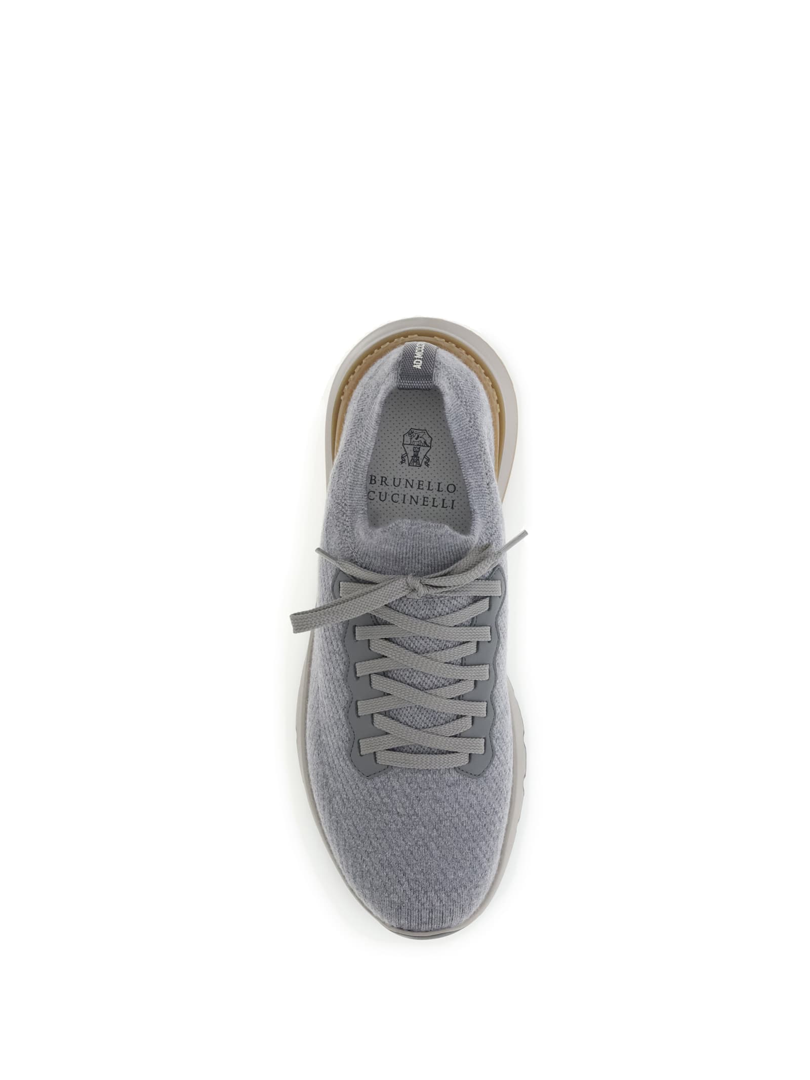 Brunello Cucinelli Low Slip-on Stretch Wool Knit Sneakers With Rubber Sole In Gray