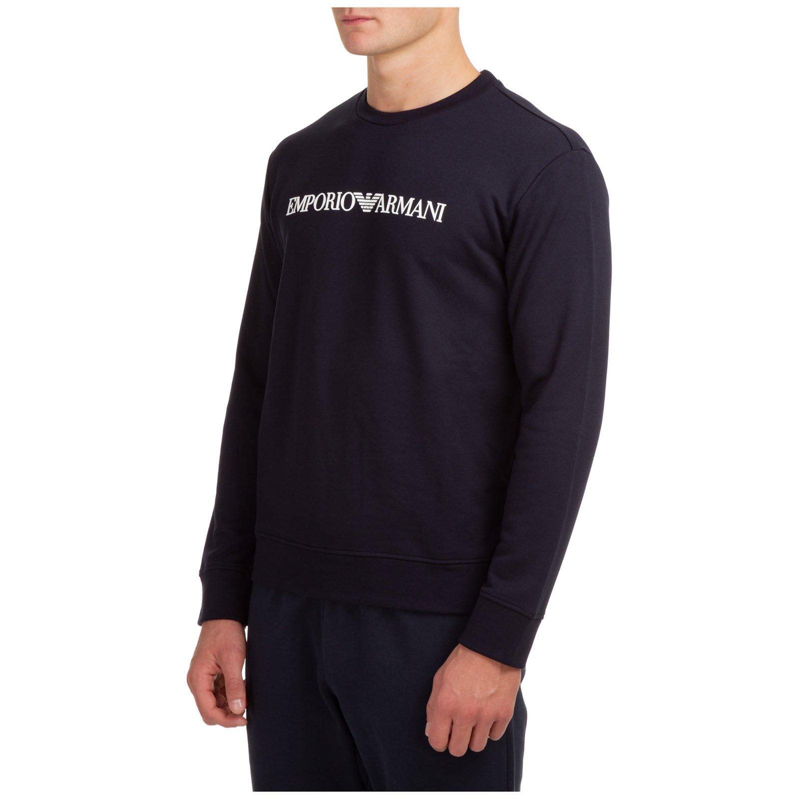 Emporio Armani Cotton Blend Crewneck Sweatshirt In Navy Logo