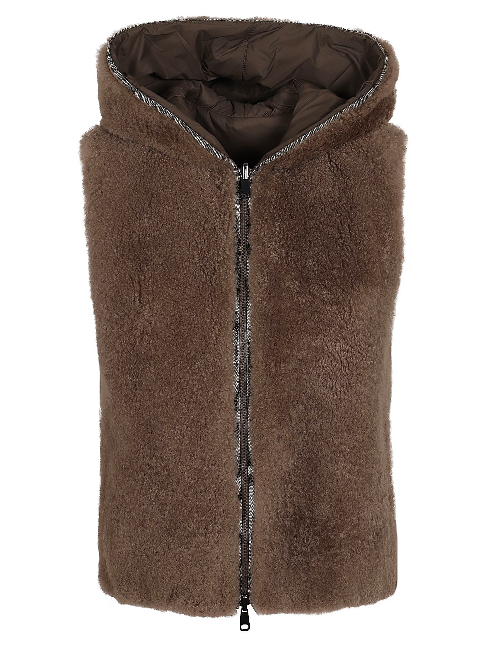 Shop Brunello Cucinelli Padded Fur Gilet In Himalayan Salt