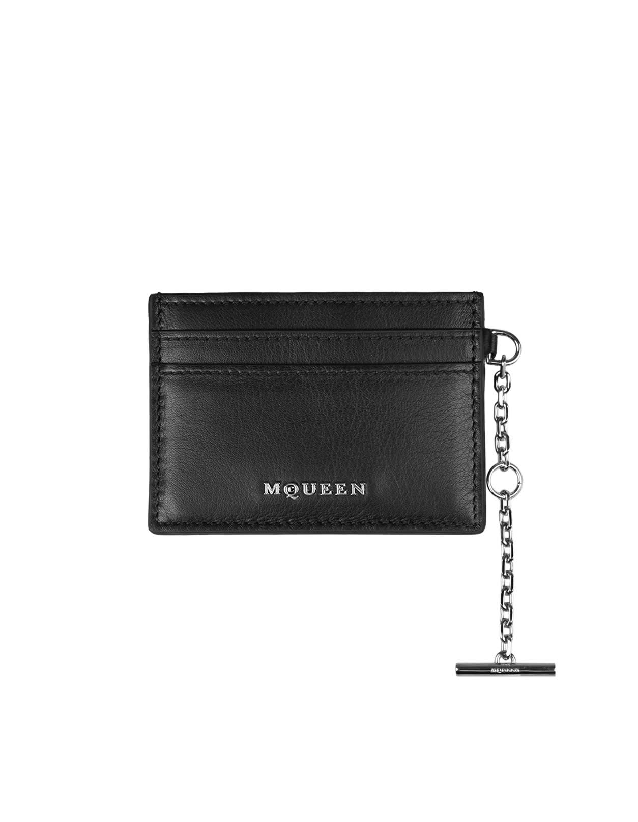 Shop Alexander Mcqueen Sling Card Holder In Black And Silver