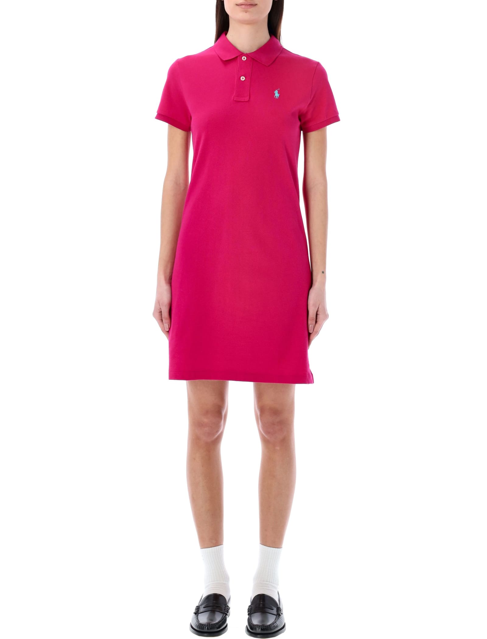 Polo Ralph Lauren Short Sleeves Polo Neck Dress In Aruba Pink