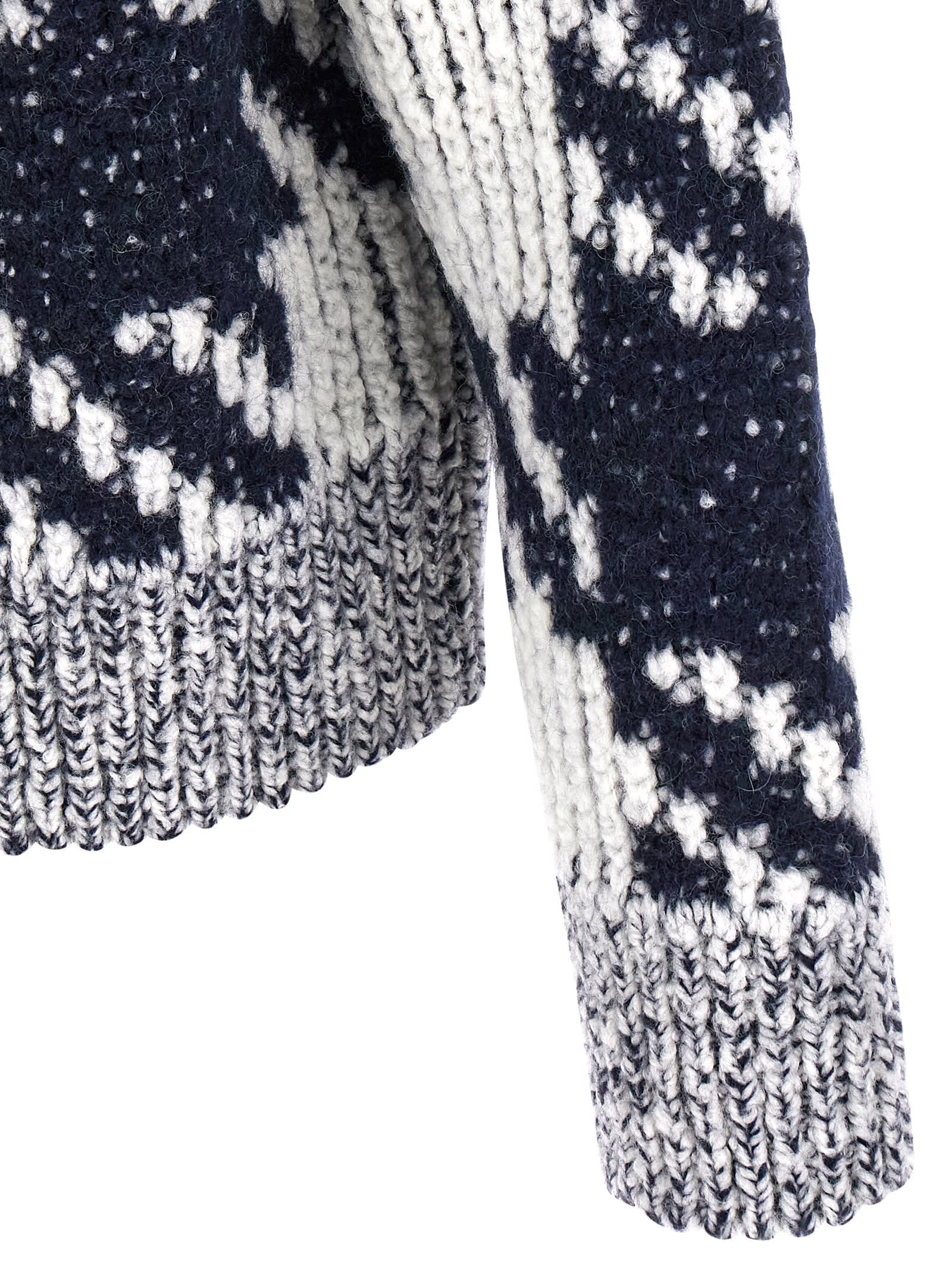 Dries Van Noten Chunky Knit V Neck Sweater With Textured Pattern In Multi