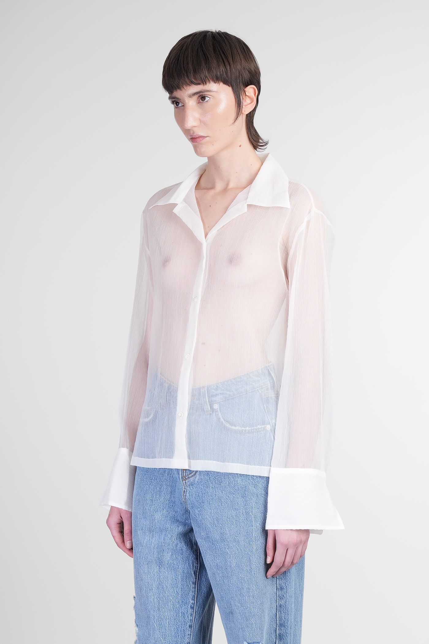 Séfr Willow Shirt Shirt In Beige Polyester In White