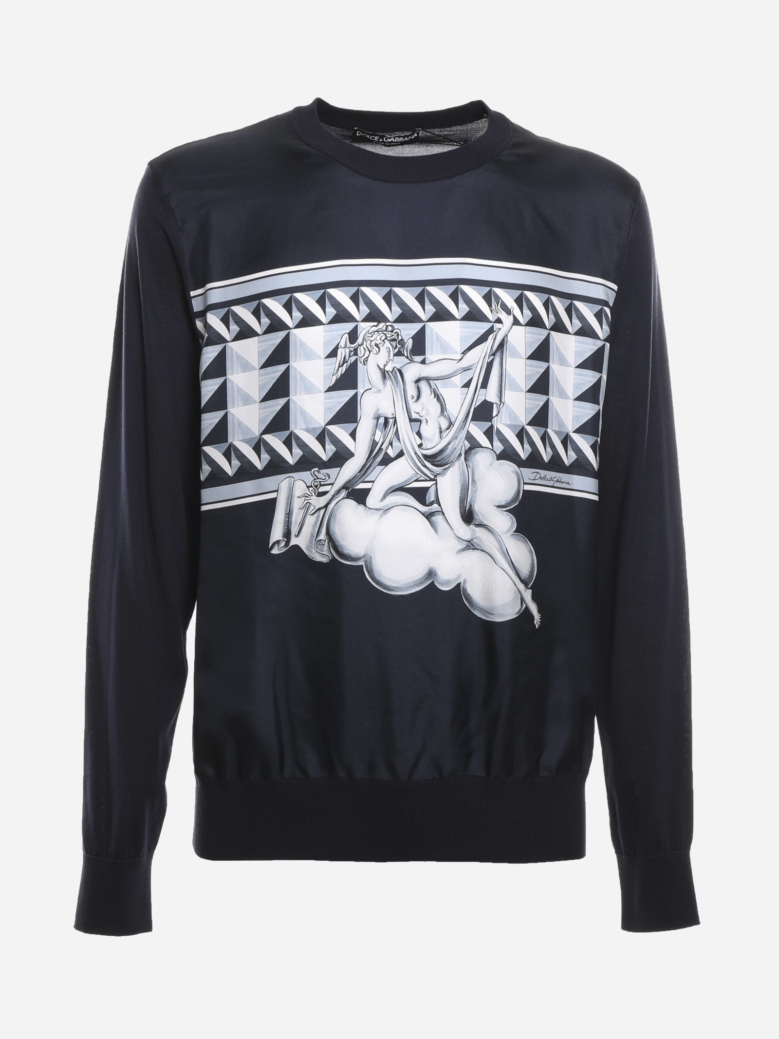 DOLCE & GABBANA SILK SWEATER WITH MAJOLICA PRINT,11846584