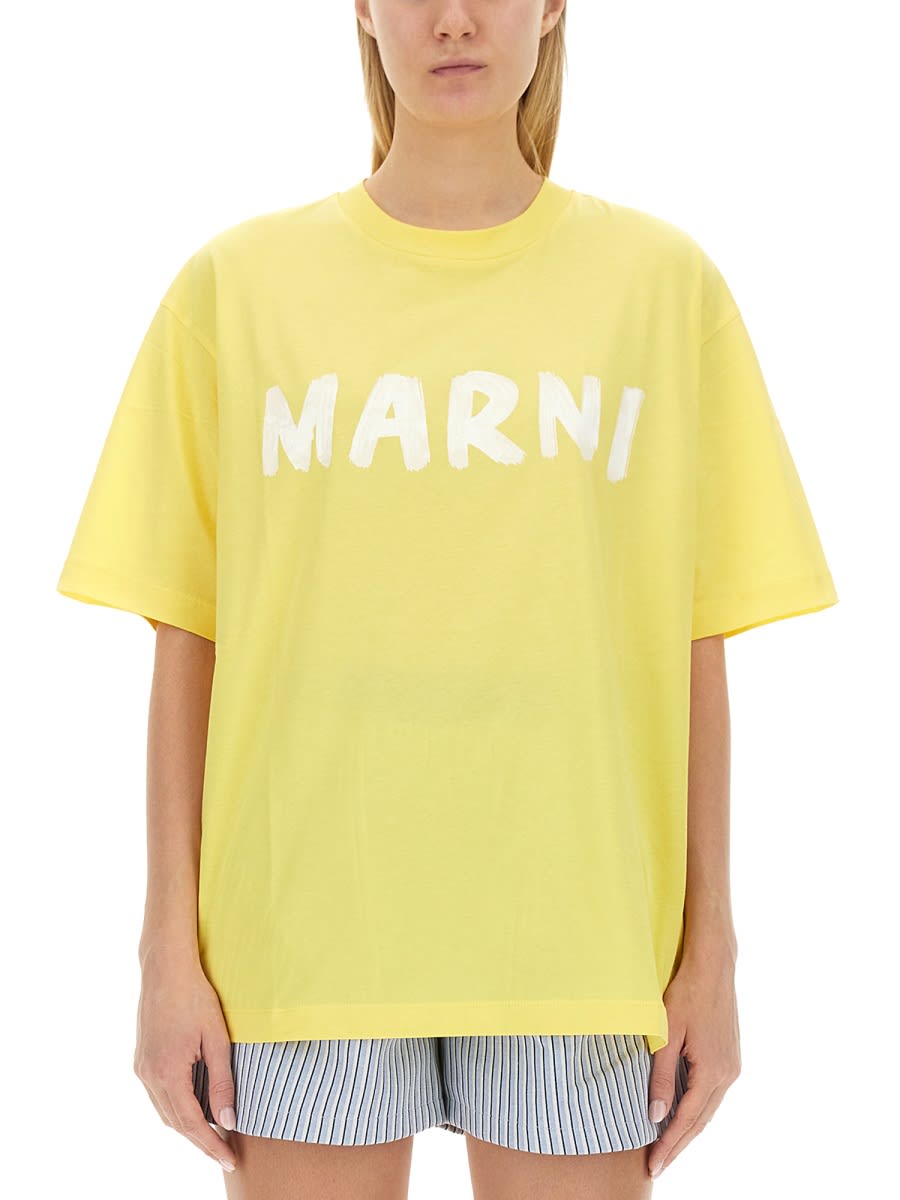Shop Marni Logo Organic Cotton T-shirt In Lemmon