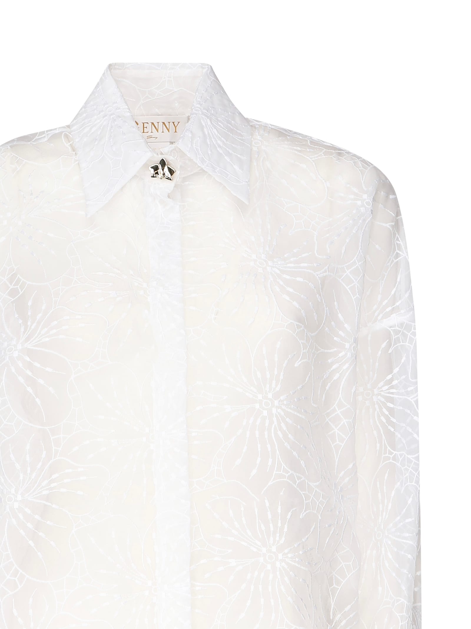 Shop Genny Orchids Embroidery Shirt In White