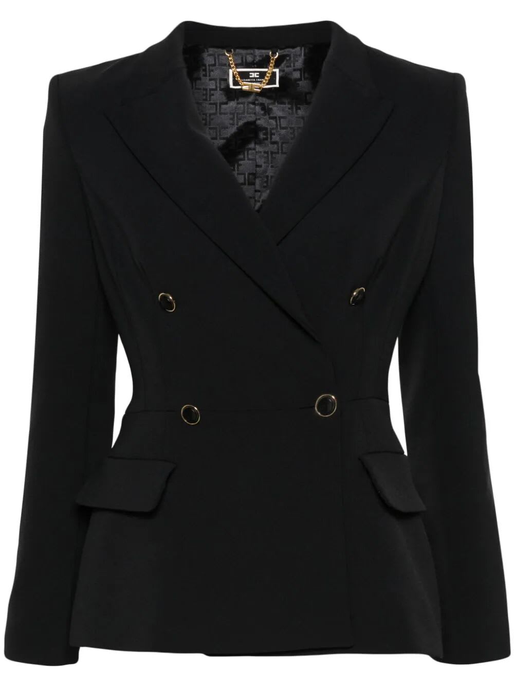 Shop Elisabetta Franchi Double Breasted Jacket In Black