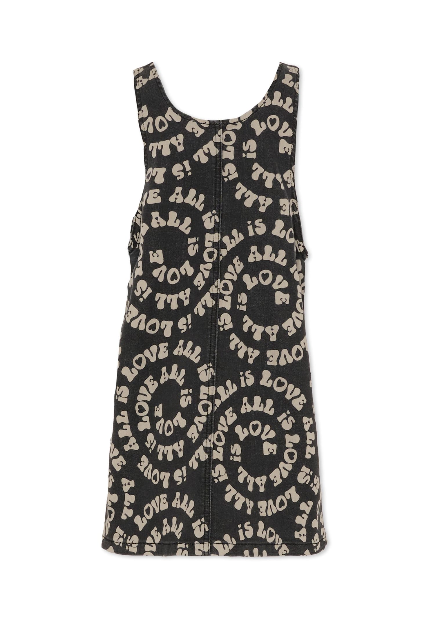 Stella Mccartney Black Pinafore Dress With All-over Print For Girl In Black