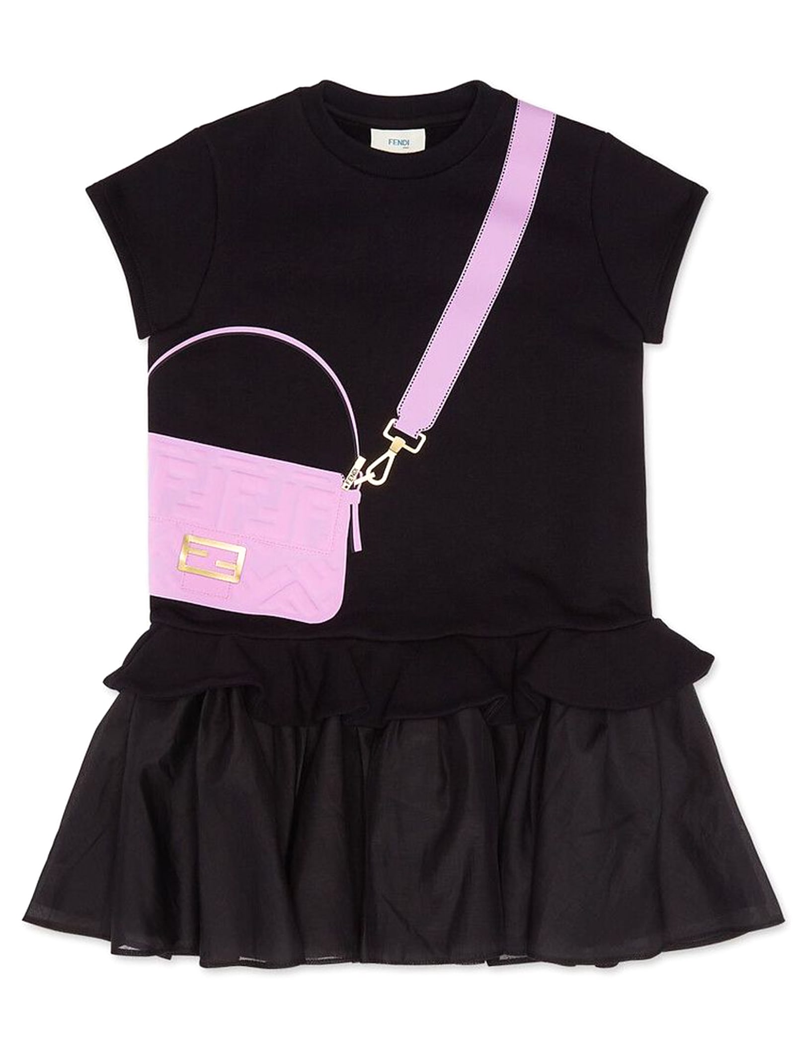 Fendi Black Organza And Fleece Junior Dress