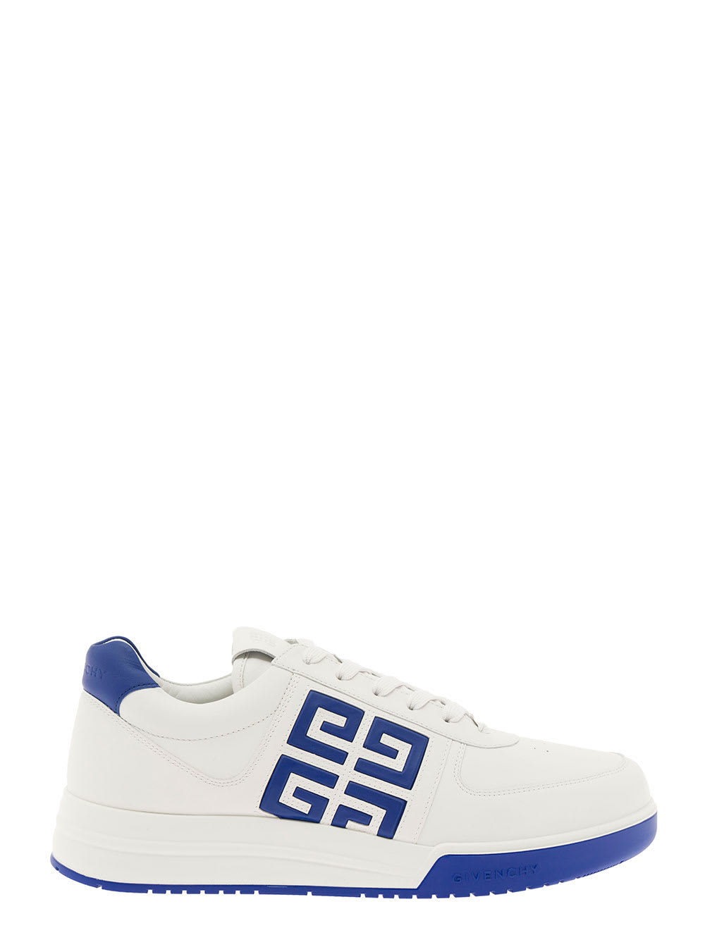 GIVENCHY G4 WHITE AND BLUE SNEAKERS WITH CONTRASTING HEEL TAB AND 4G LOGO IN LEATHER MAN