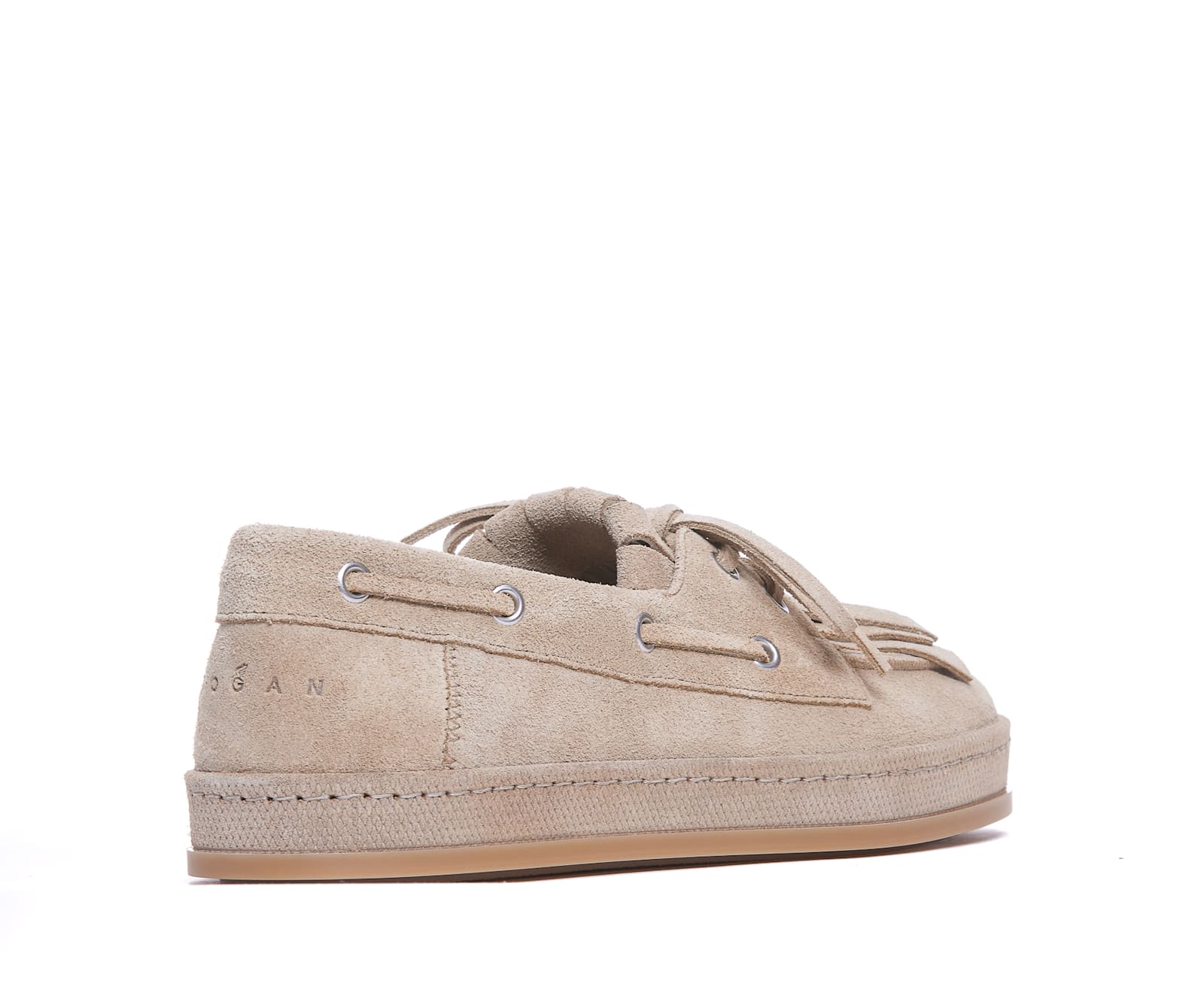 Hogan Eyelet Fringe Loafers Rubber Sole Suede Finish In Rope