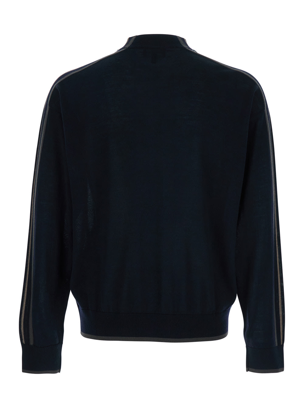 Emporio Armani Blue Crewneck Sweater With Stripe Detail On The Sleeve In Wool Man In Blue