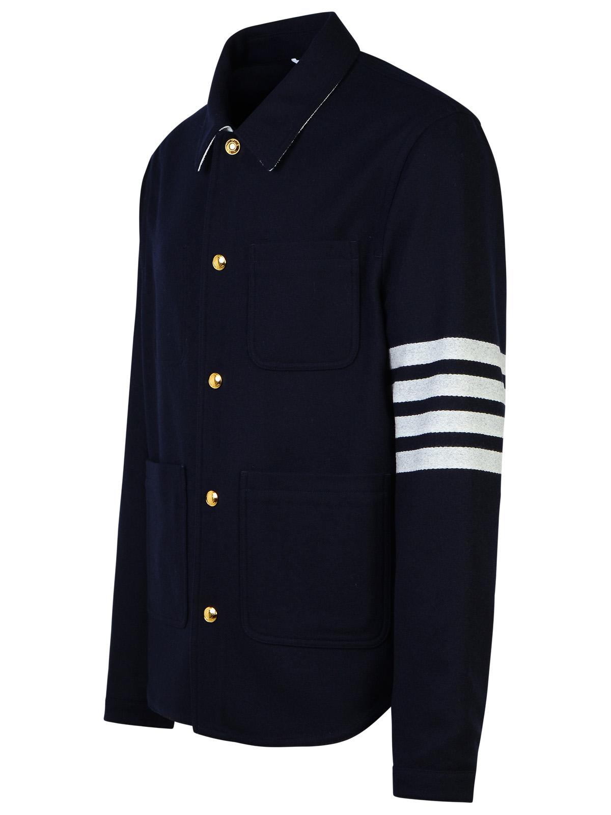 THOM BROWNE 4 BAR NAVY WOOL BLEND JACKET
