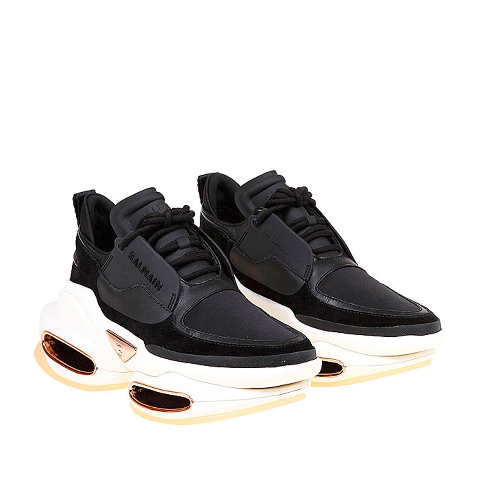 Shop Balmain Leather And Fabric Sneakers In Black