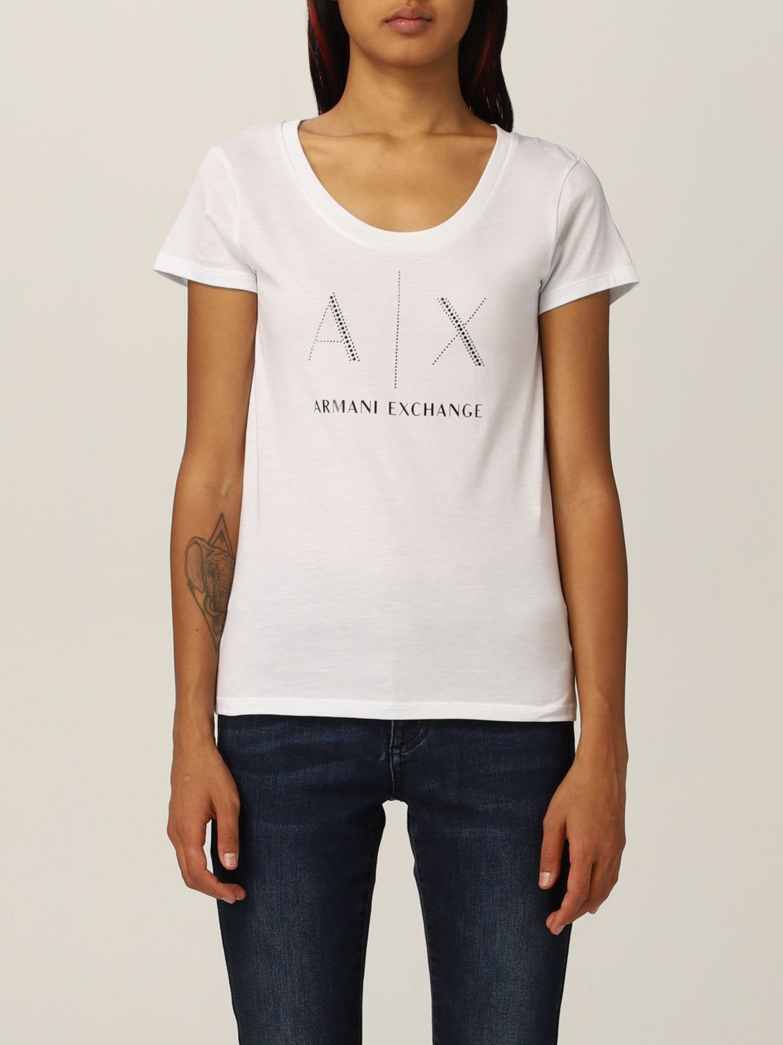 Armani Collezioni Armani Exchange T-shirt Armani Exchange T-shirt In Cotton Jersey With Logo And Micro Studs