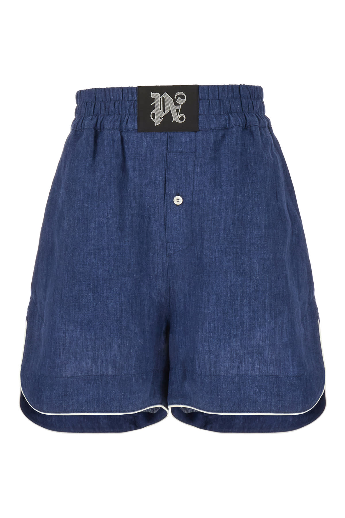 Palm Angels Denim Blue Linen Shorts In 4910