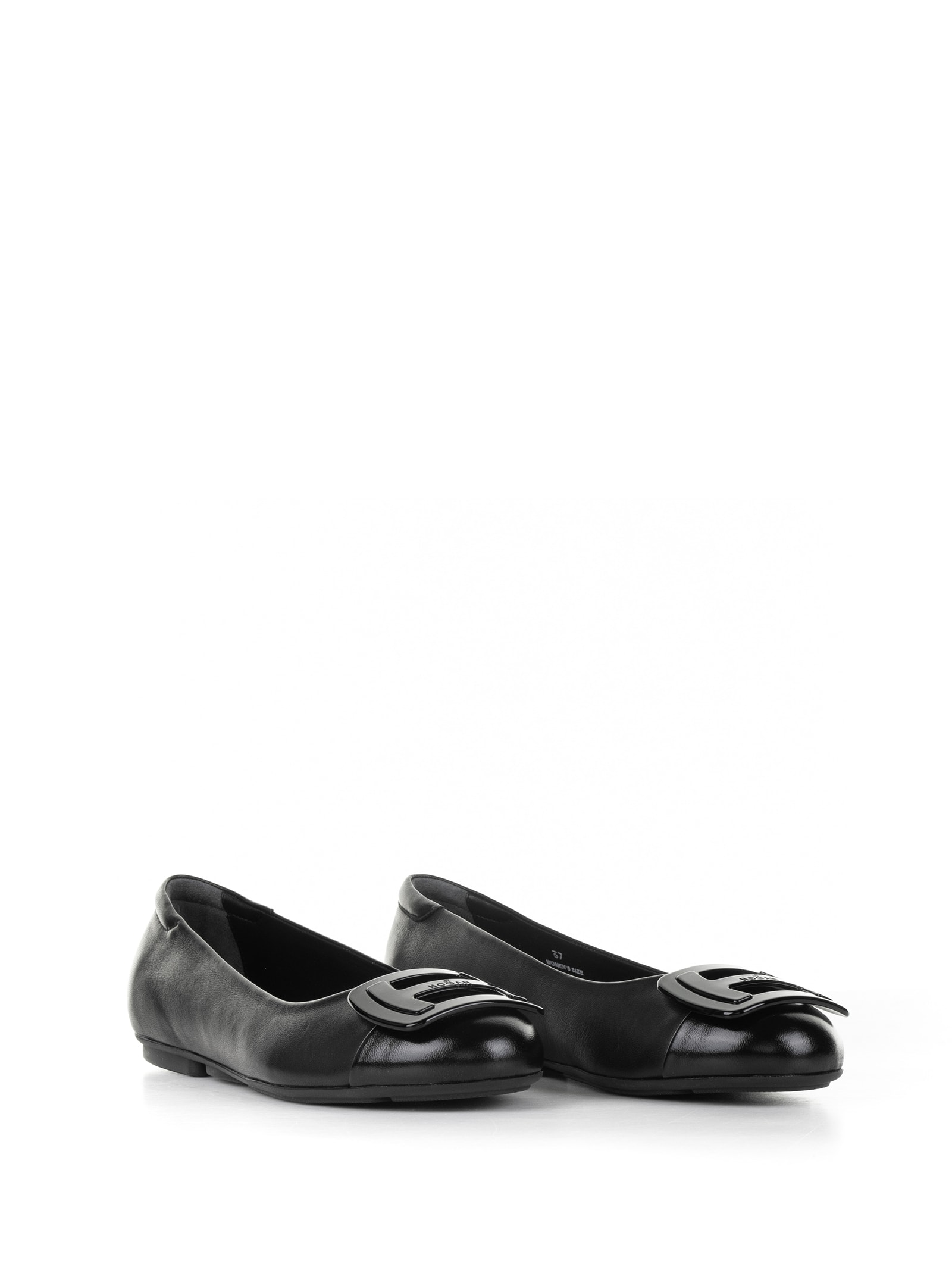 Hogan Leather Ballet Flats With Maxi Plaque In Black
