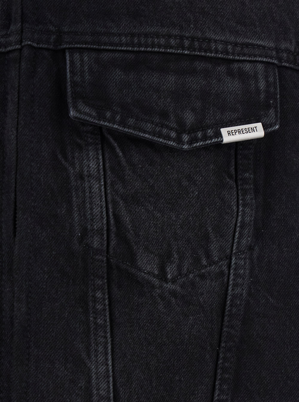 Represent Black Jacket With Classic Collar And Logo Patch On The Pocket In Denim Man