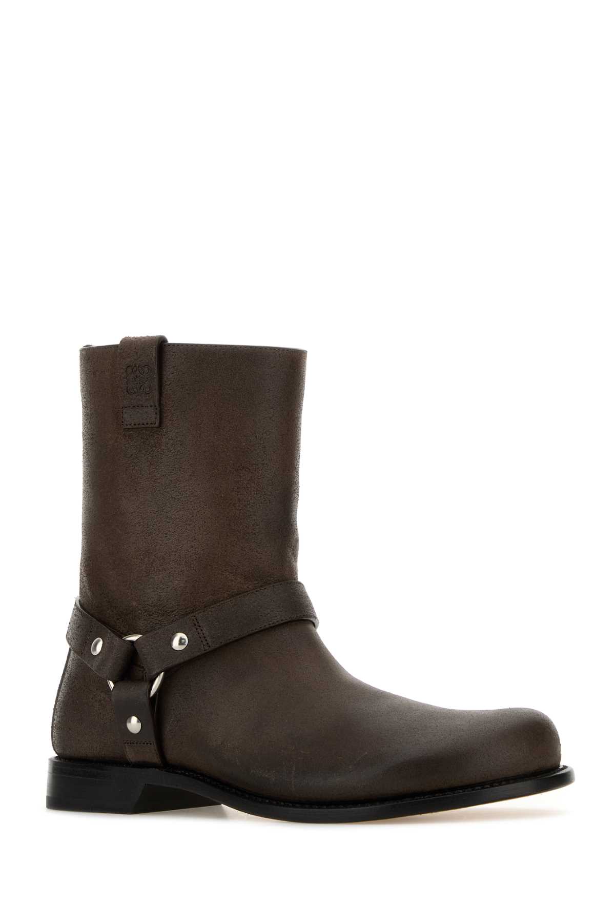 Shop Loewe Dark Brown Leather Campo Biker Boots In Darkbrown