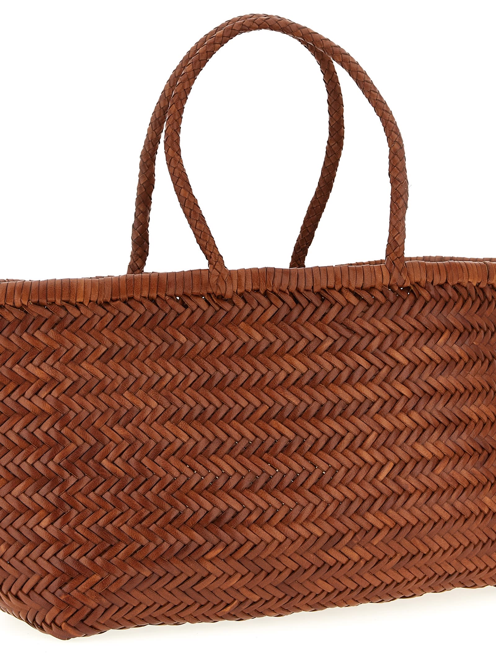 Dragon Diffusion Large Bamboo Triple Jump Chevron-weave Shoulder Bag In Brown