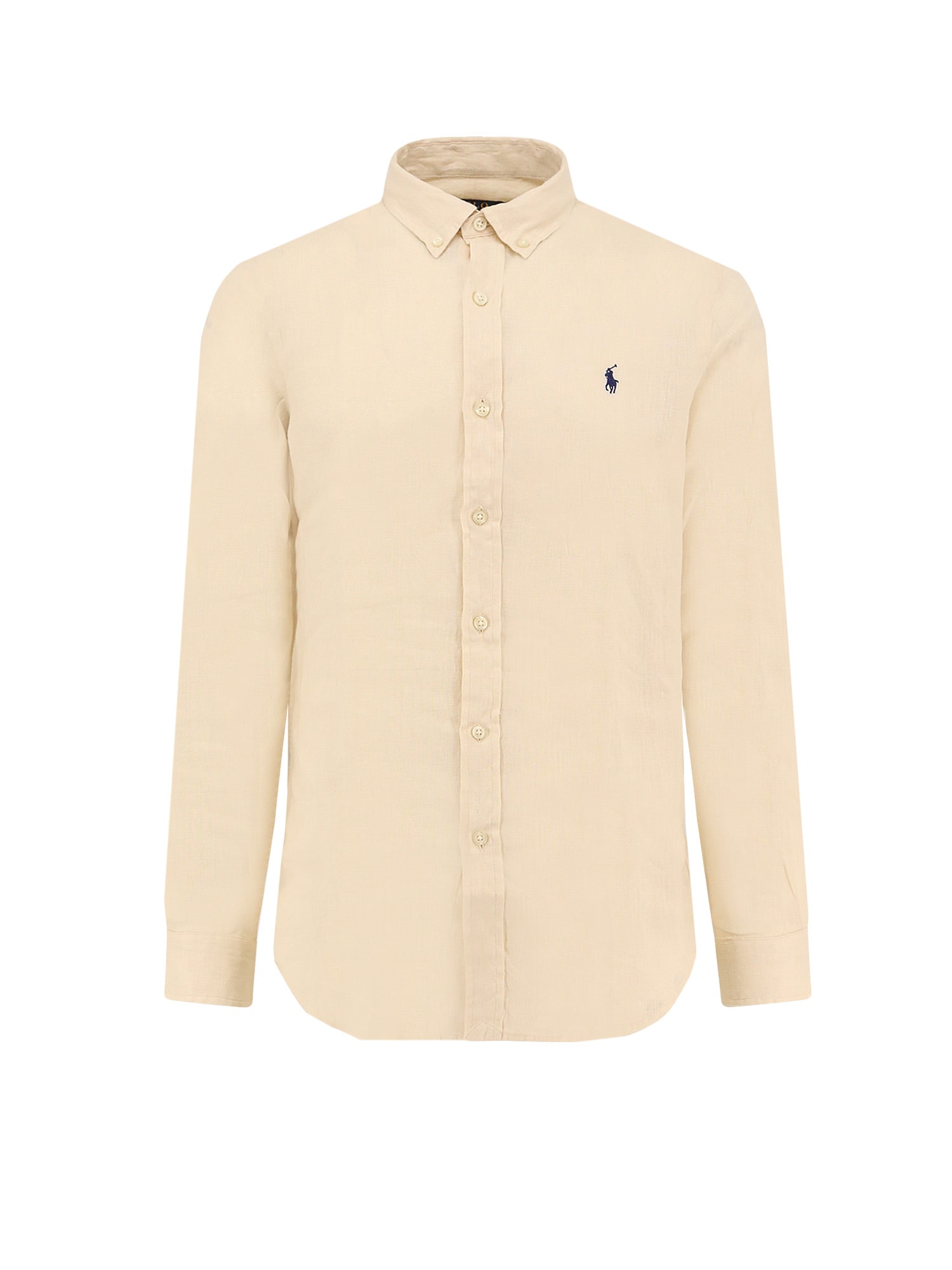 Polo Ralph Lauren Fitted Linen Shirt Collar Buttoned In Beige