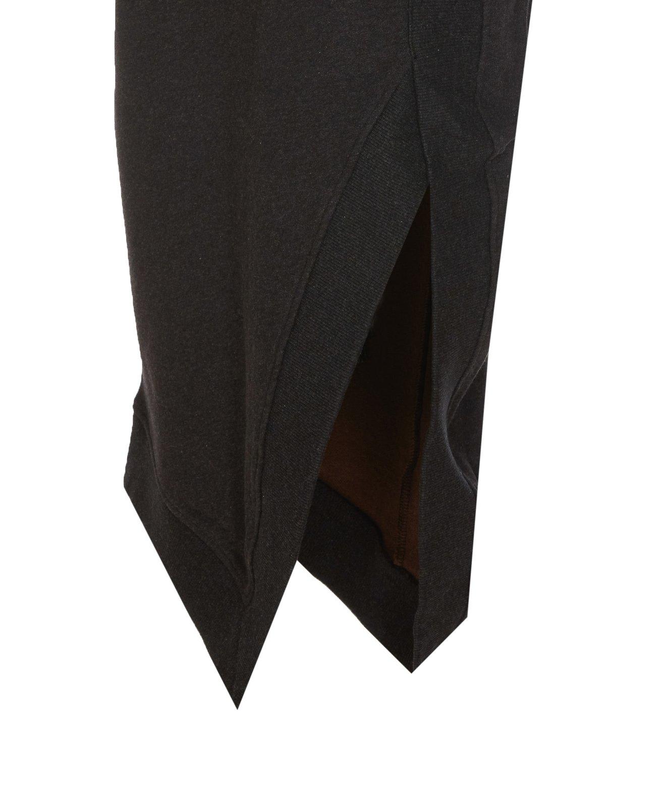 Attico Ribbed Waist Midi Skirt With Side Slit In Nero E Marrone