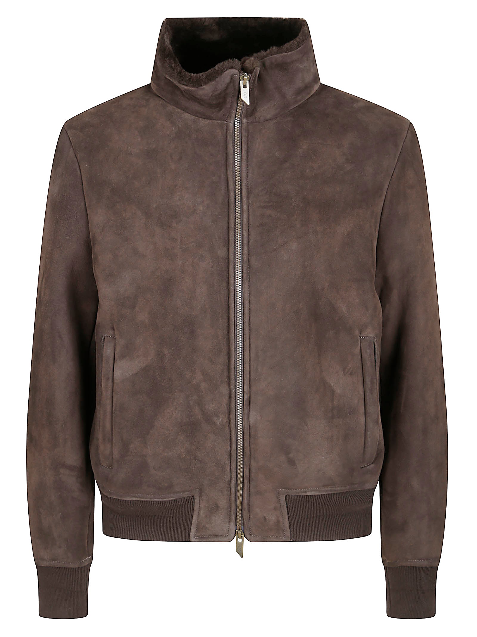 Salvatore Santoro Brown Sheep Skin Jacket With High Collar And Zipper Closure In Brown