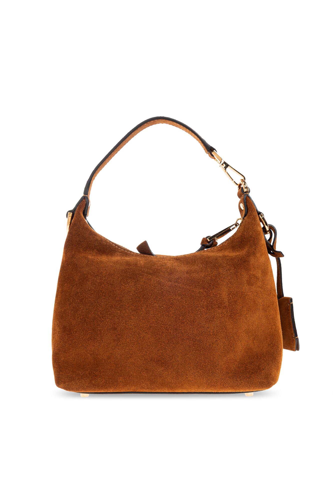 Versace Logo-lettering Suede Tote Bag In Brown