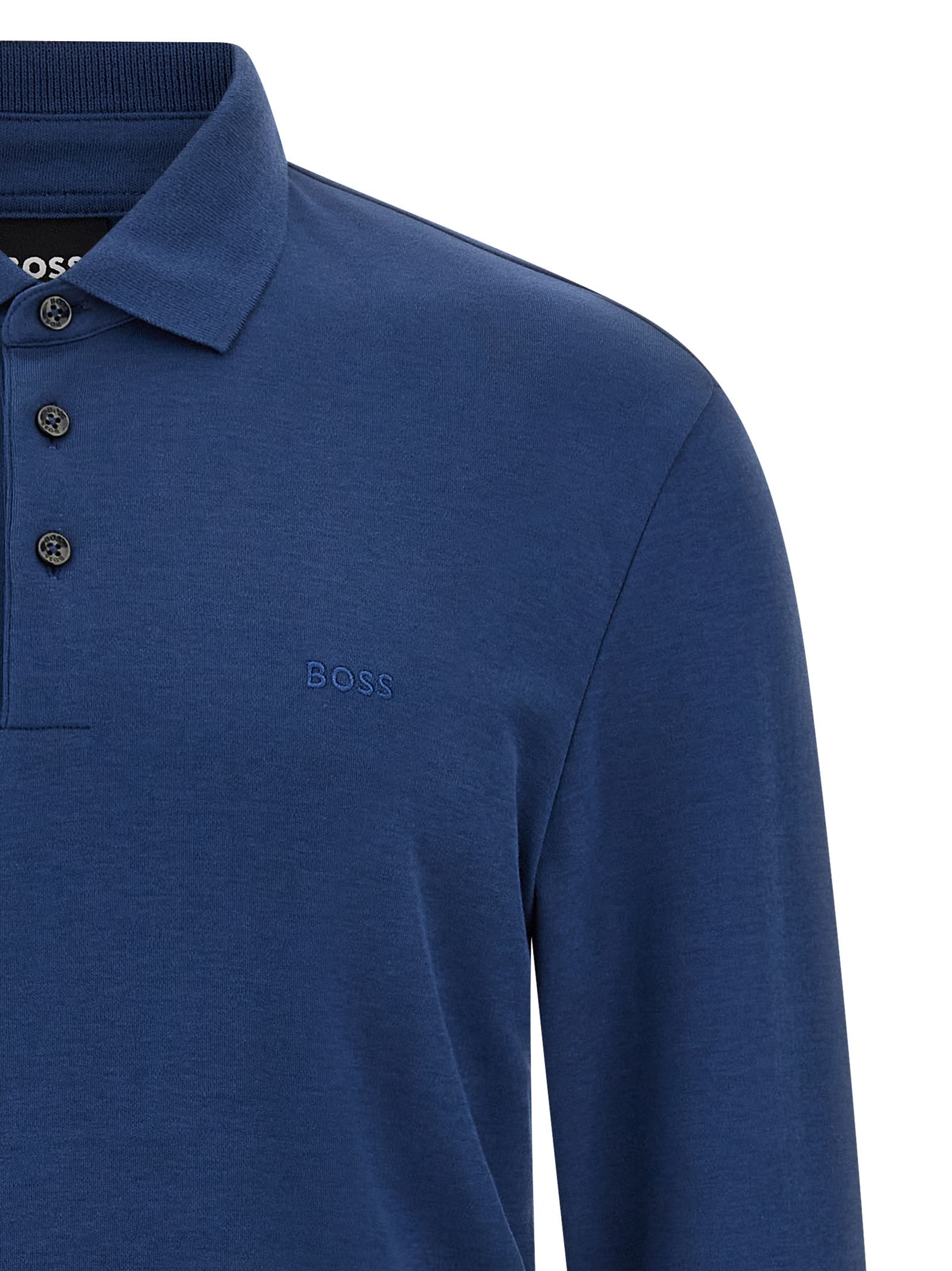 Hugo Boss Embroidery Long-sleeve Polo Shirt In Blue