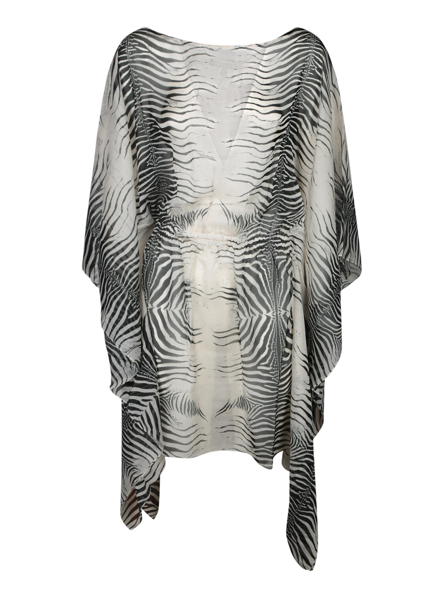 Shop Roberto Cavalli Mini Kaftan Zebra Dress Black And White