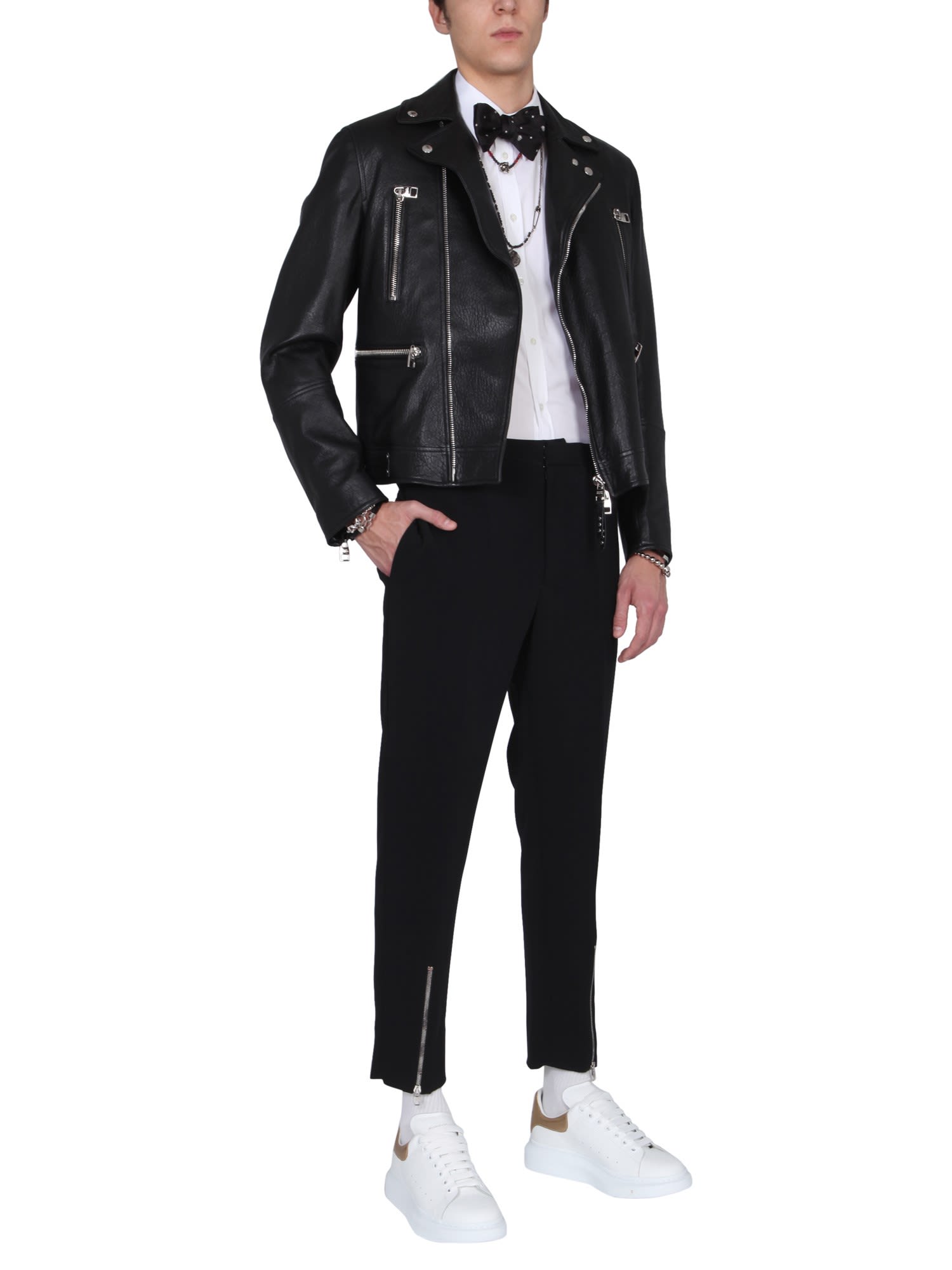 Shop Alexander Mcqueen Leather Biker Jacket In Black