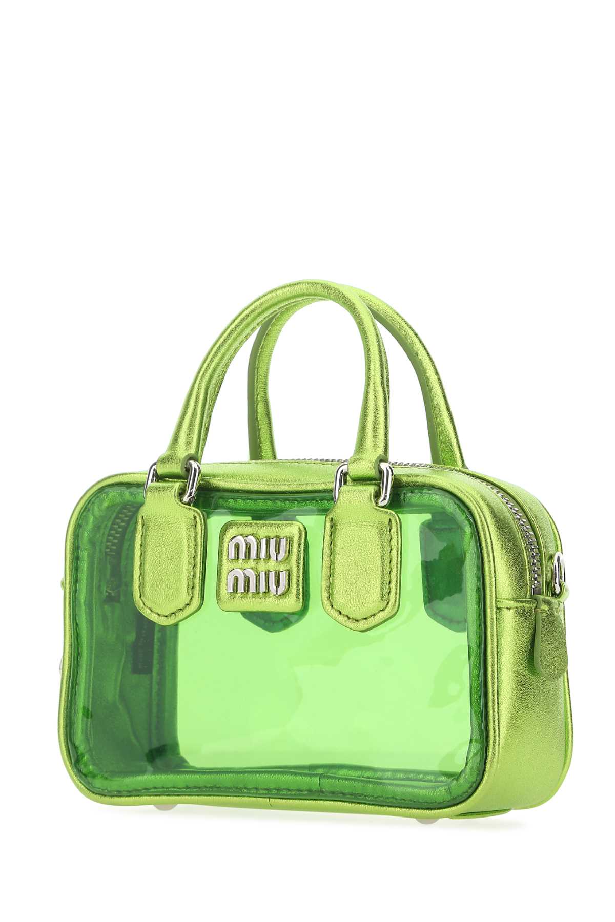 Shop Miu Miu Green Leather And Pvc Mini Handbag In F03bq