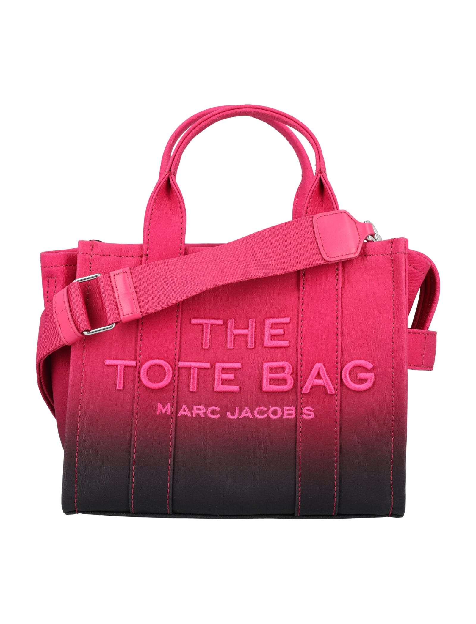 Shop Marc Jacobs The Ombré Coated Canvas Small Tote Bag In Black Hot Pink