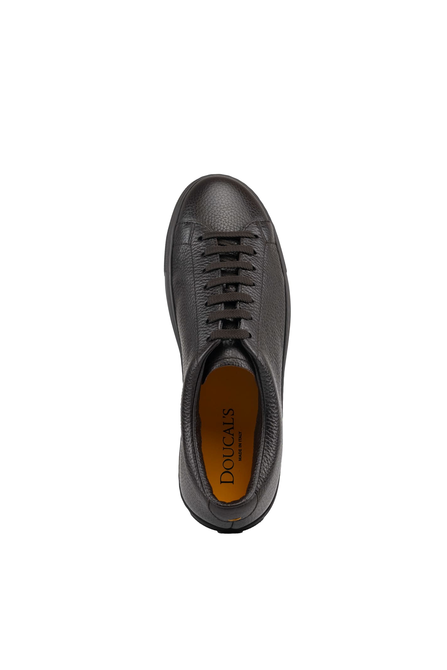 Shop Doucal's Brown Grained Leather Sneakers In Ebano+f.do T.moro