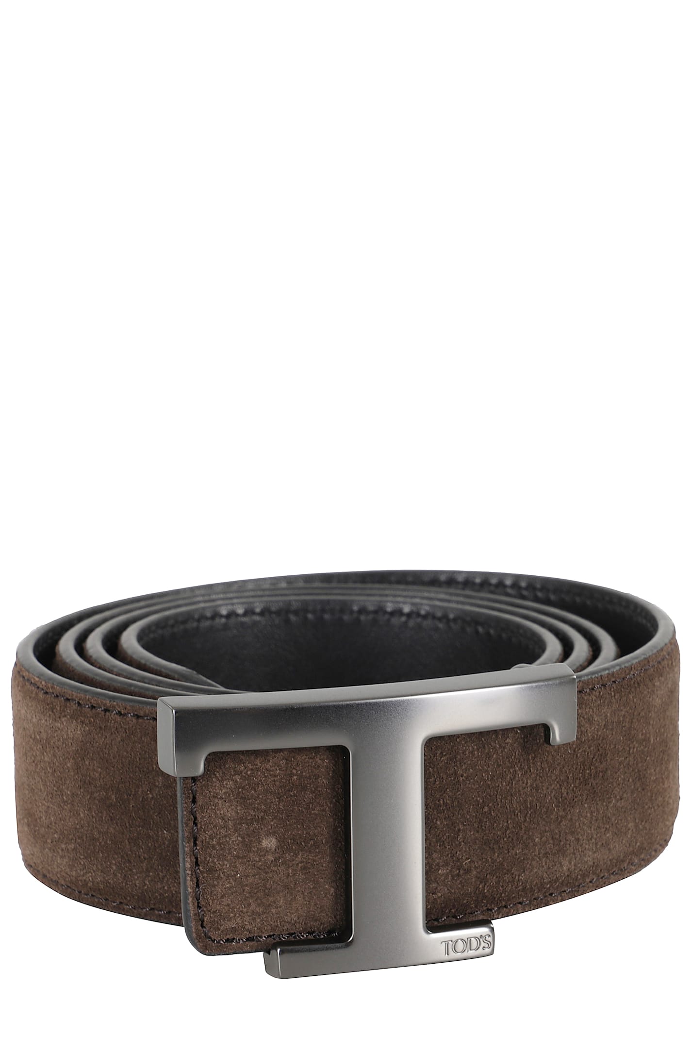 Tod's Two-tone Leather Belt With Front Logo In Brown