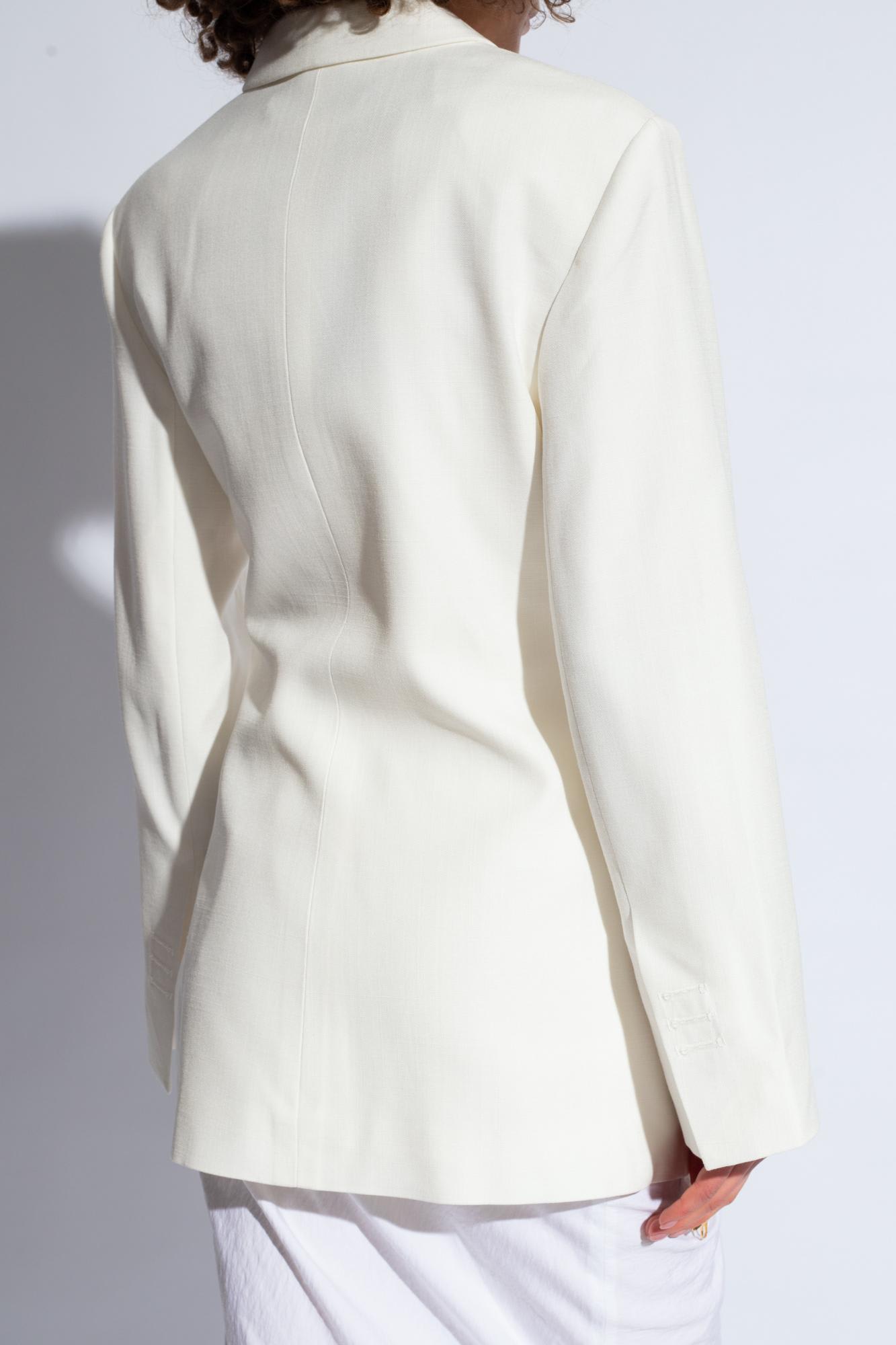 Shop Jacquemus Tibau Double-breasted Blazer In Bianco