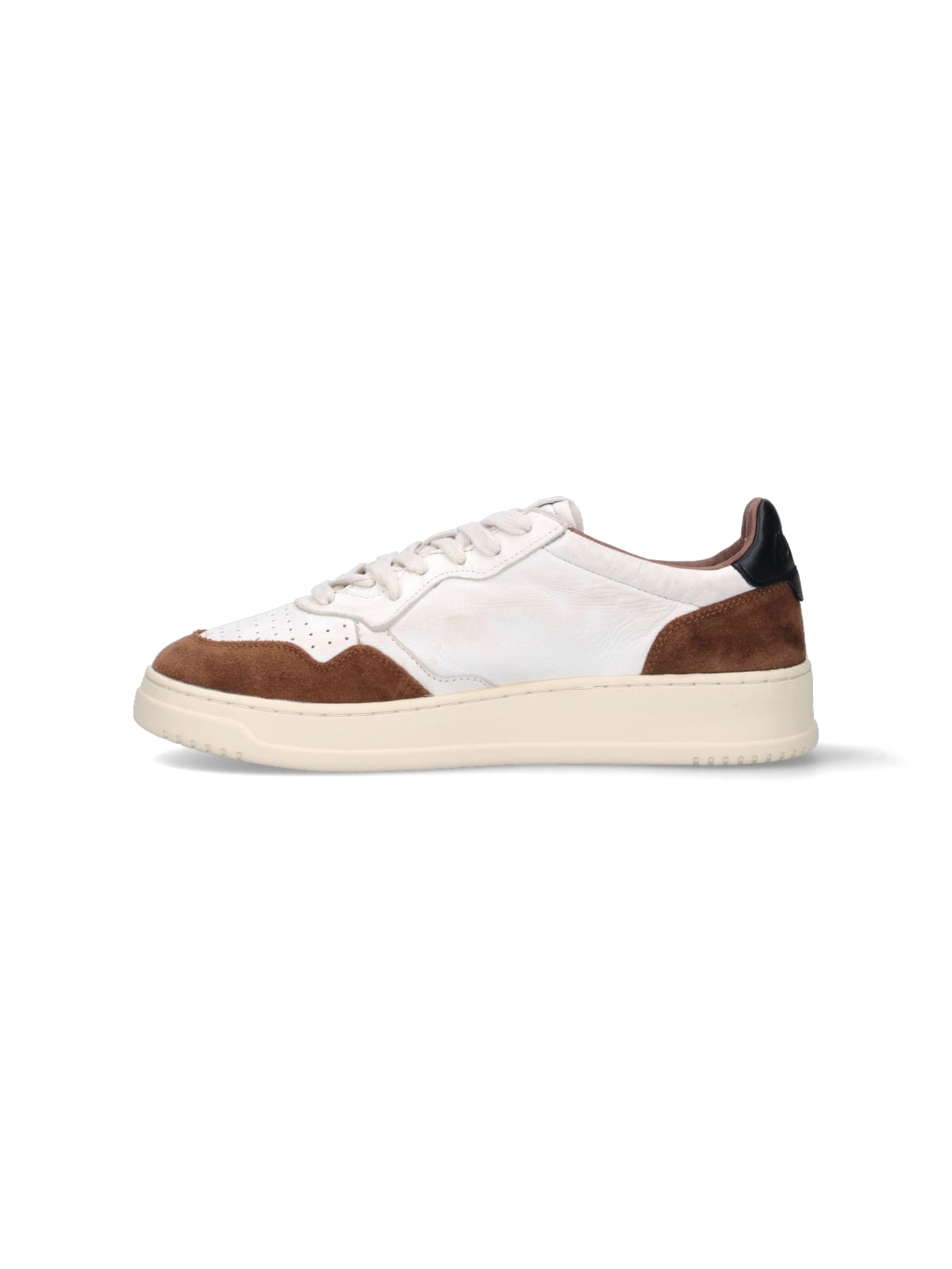 Autry Medalist Low Sneakers In Brown Suede And White Leather In White