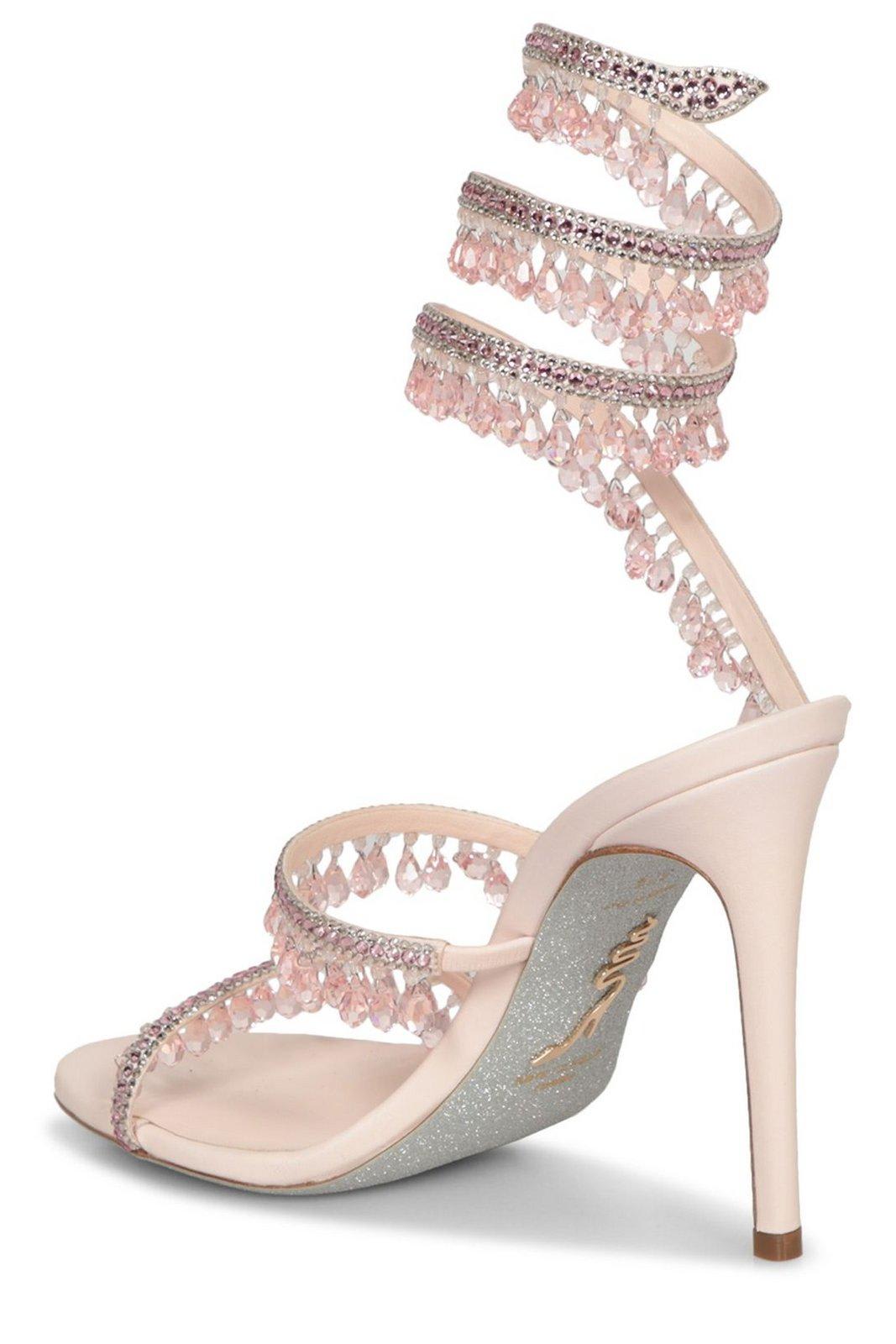 Shop René Caovilla Cleo Embellished Wraparound Style Sandals In Pink