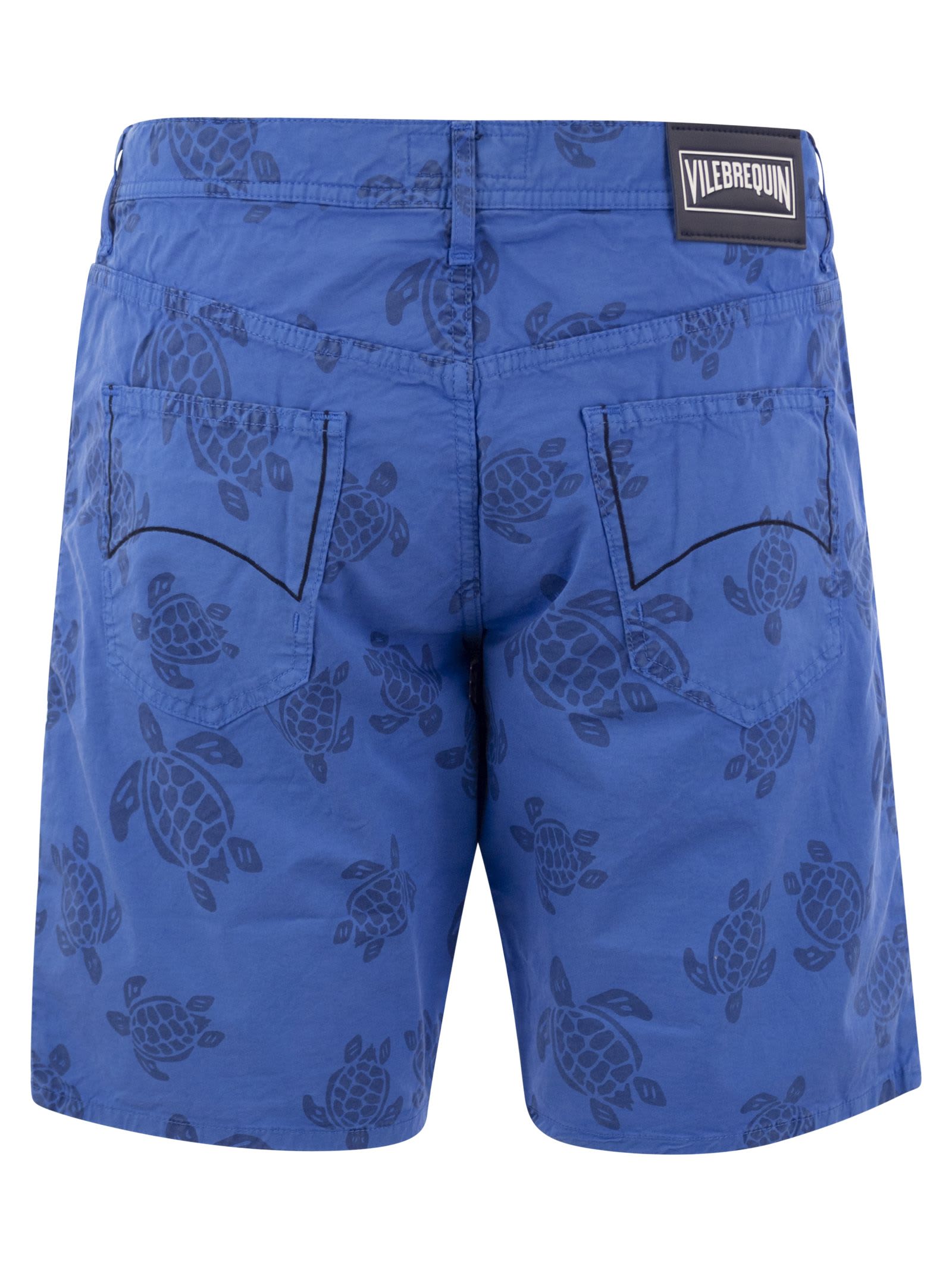Shop Vilebrequin Bermuda Shorts With Ronde Des Tortues Resin Print In Blue Marine