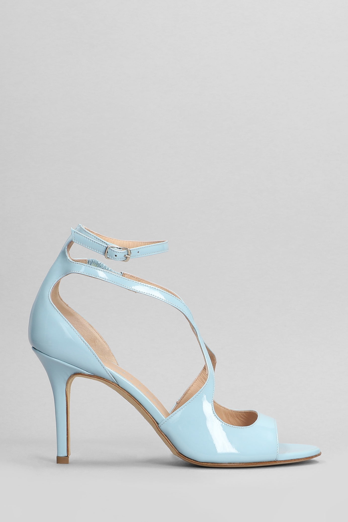 THE SELLER SANDALS IN CYAN PATENT LEATHER 