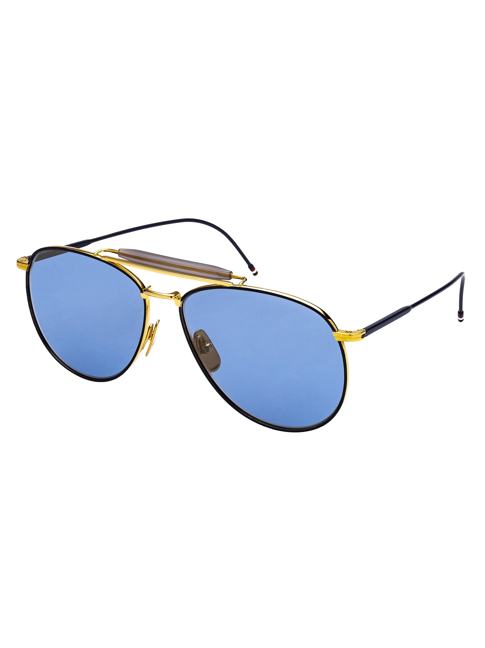 Shop Thom Browne Tb-015 Sunglasses In Yellow Gold - Matte Navy W/dark Blue - Gold Flash - Ar