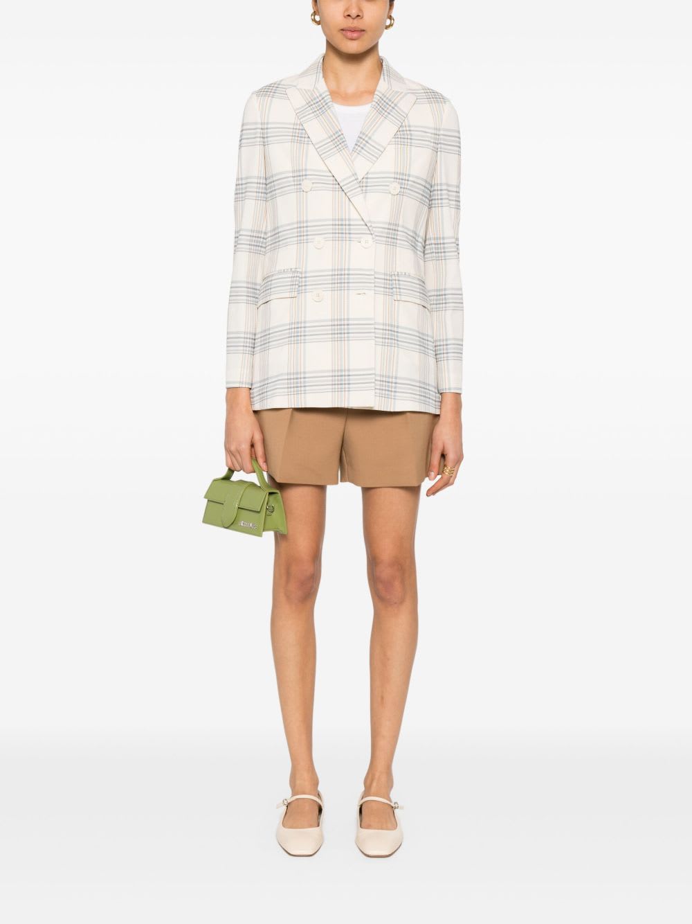 Circolo 1901 Check Pattern Double-breasted Cotton Jacket In White