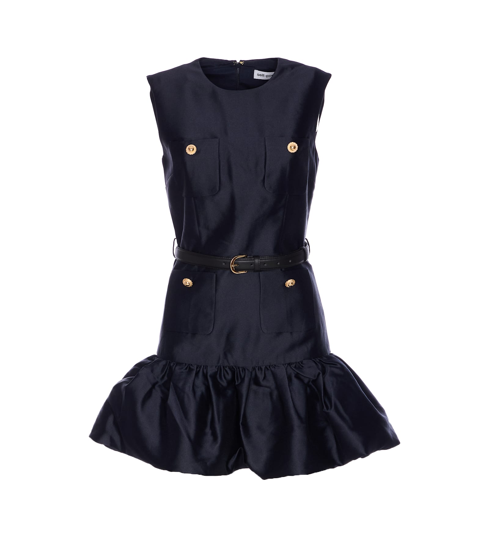 Self-portrait Navy Taffeta Mini Dress In Blue