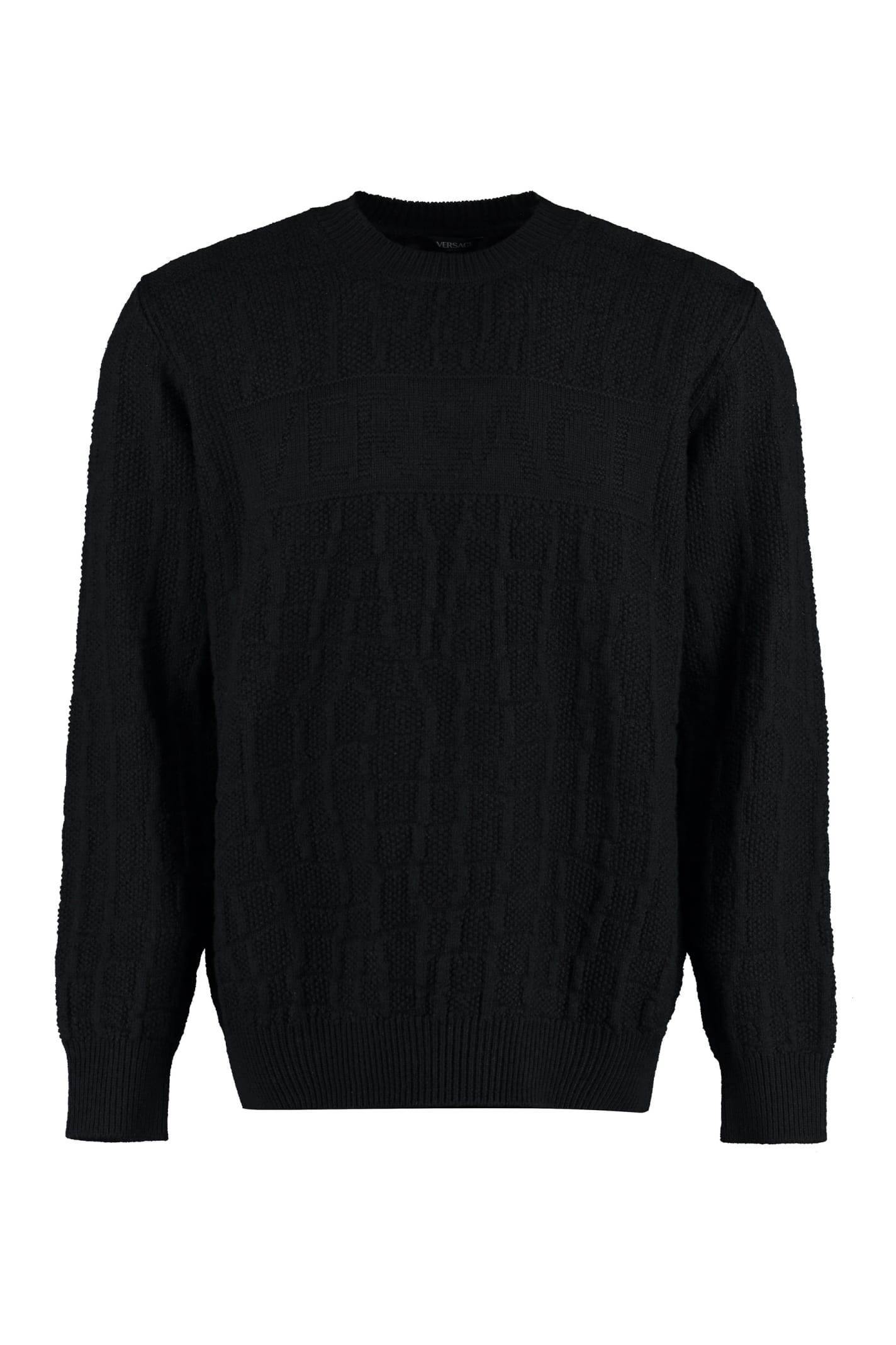 Versace Crew-neck Wool Sweater In Blue