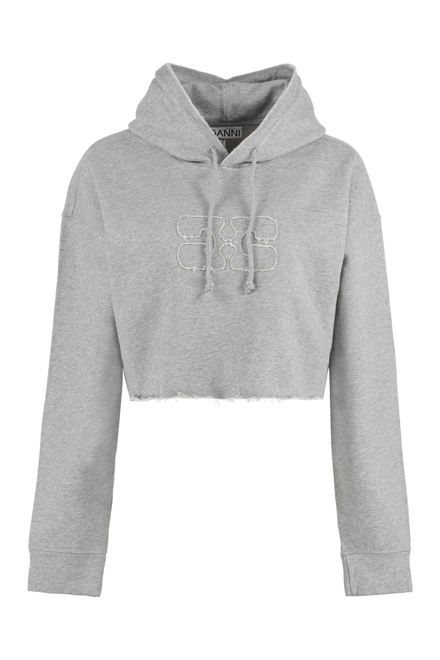 Shop Ganni Cotton Hoodie In Grey